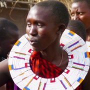 Maasia woman wearing large beaded necklace